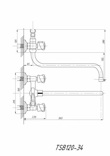 Cмеситель для ванны и душа TSARSBERG TSB-120-34 настенный хром - фото 4