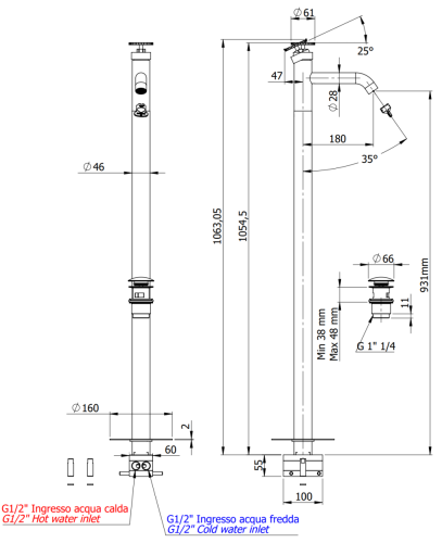 Смеситель для раковины Remer Chrono CH18 напольный хром - фото 2