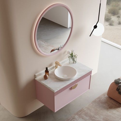 Тумба с раковиной Orka Molino 5004613 100х60 подвесная цвет розовый - фото 4