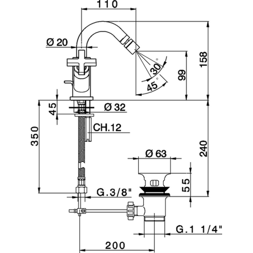 Смеситель Cisal Barcelona Quad BQ00155021 Акция на биде хром - фото 2