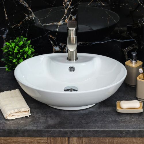 Раковина из сантехнического фарфора Melana 78197-805 50х40 накладная цвет белый 1 отверстие под смеситель - фото 3