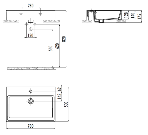 Раковина из сантехнического фарфора Creavit Next NX270-00CB00E-0000 70х50 накладная цвет белый 1 отверстие под смеситель - фото 2