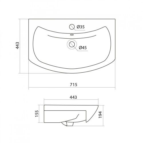 Раковина керамическая Onika Балтика 1WH207776 70х40 накладная цвет белый 1 отверстие под смеситель - фото 4