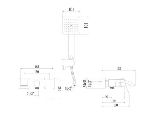 Смеситель для ванны и душа Fmark FS8624Q настенный графит - фото 2