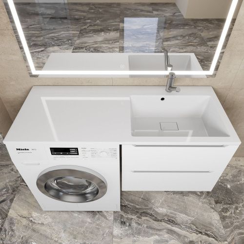 Раковина из литьевого мрамора Uperwood Cosmos 291020412 120х48 над стиральной машиной цвет белый - фото 4