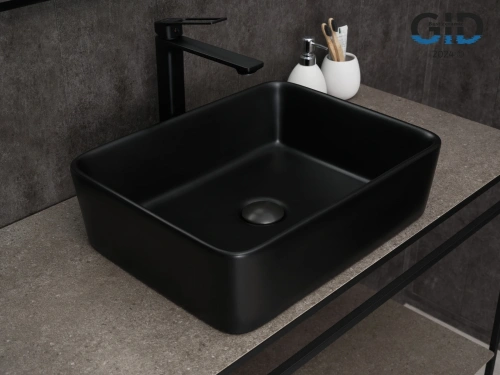 Раковина керамическая Gid Geométrico 53374 50х40 накладная цвет черный без отверстий под смеситель - фото 3