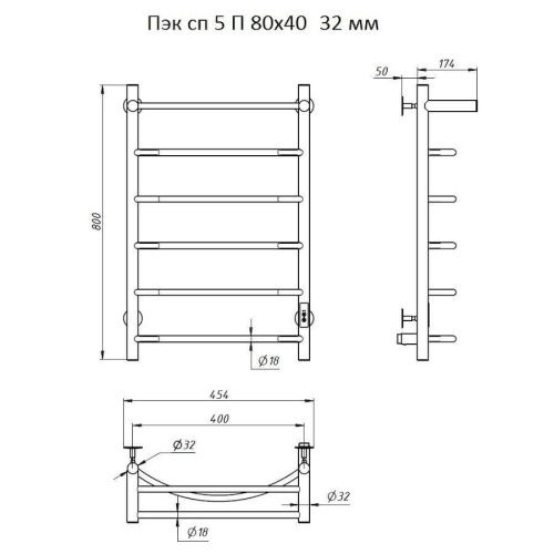 Полотенцесушитель электрический Тругор Пэк Пэксп5П80х4032 45х80 хром - фото 2