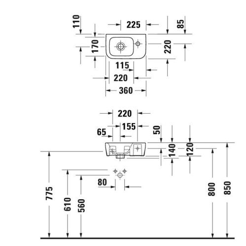 Раковина керамическая Duravit DuraStyle 713360000 40 см подвесная цвет белый 1 отверстие под смеситель - фото 2