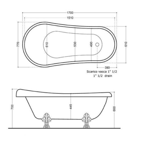 Ванна акриловая Kerasan RETRO 105593 170х75 встраиваемая овальная - фото 2