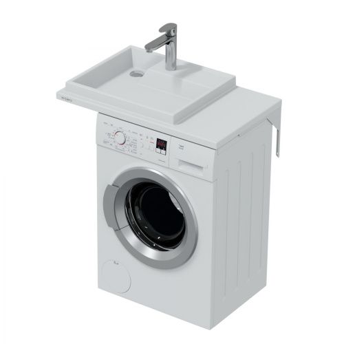 Раковина из искусственного камня СанТа Юпитер 900120 80х50 над стиральной машиной цвет белый 1 отверстие под смеситель - фото 4