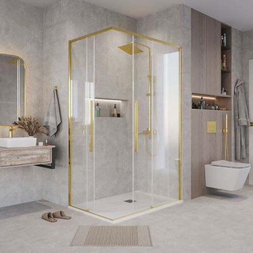 Душевой уголок Grossman Galaxy 300.K33.01.1110.32.00 110х100 стекло прозрачное профиль золото без поддона - фото 4