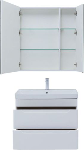 Комплект мебели: тумба с раковиной + зеркало-шкаф Aquanet София 00274199 80х50 подвесной цвет белый - фото 3