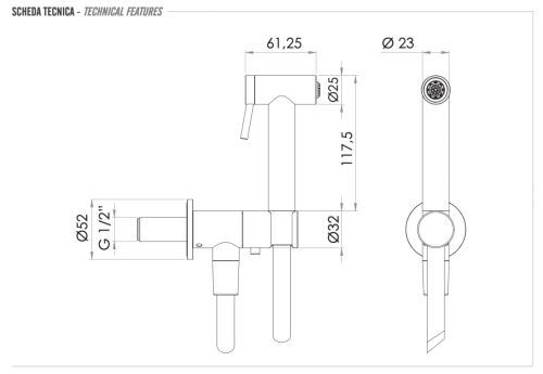 Гигиенический комплект с запорным вентилем Remer SS338M332ON нержавеющая сталь - фото 2
