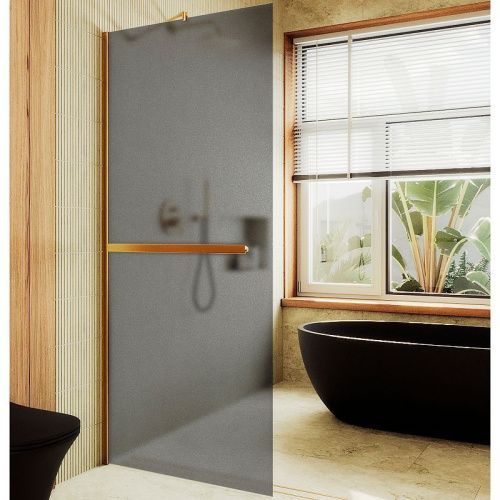 Душевая перегородка Maybah Glass MGD-712-3ш 110х195 стекло тонированное профиль золото