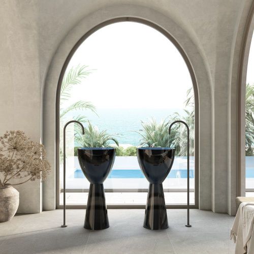 Раковина из полиэфирной смолы Abber KRISTALL AT2703Onyx 50х50 напольная цвет черный без отверстий под смеситель - фото 4