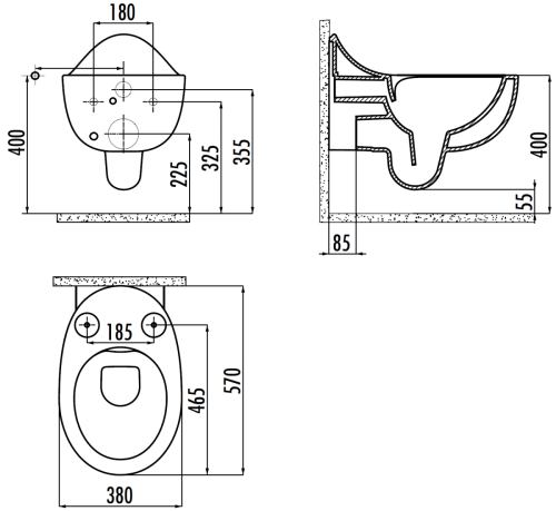 Чаша унитаза подвесная Creavit Foglia FG321-00CB00E-0000 цвет белый без сиденья душевой смыв - фото 2