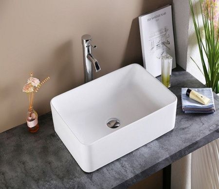 Раковина из сантехнического фаянса CeramaLux 9103 50х40 накладная цвет белый без отверстий под смеситель