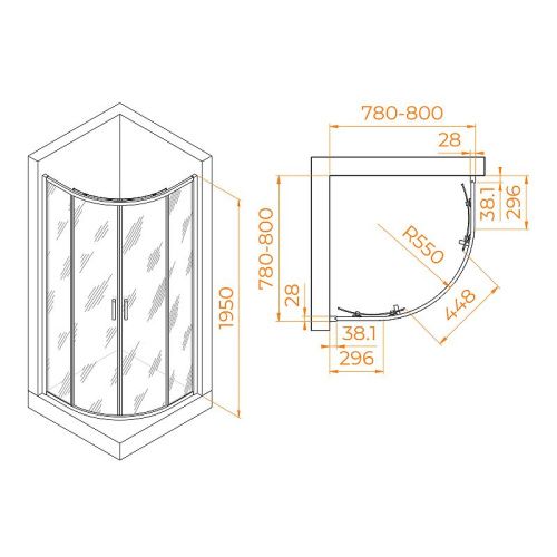 Душевой уголок RGW Passage 03085288-11 80х80 стекло прозрачное профиль хром без поддона - фото 3