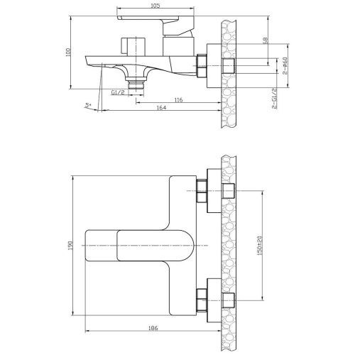 Смеситель для ванны Rossinka RS50 RS50-30 настенный хром - фото 2