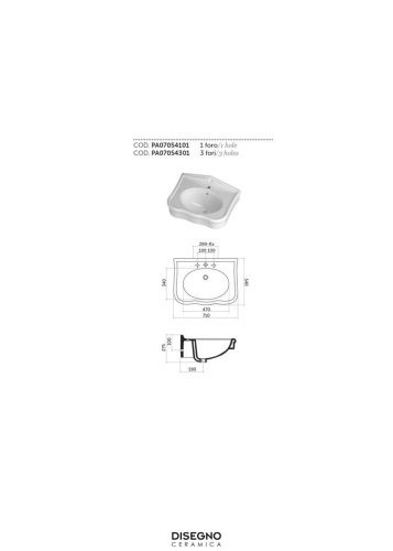 Раковина керамическая Disegno Ceramica Paolina PA07054101 70х50 подвесная цвет белый - фото 2