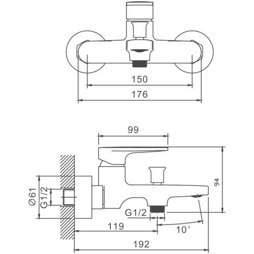 Смеситель для ванны и душа BELZ B61713-7 настенный черный - фото 2