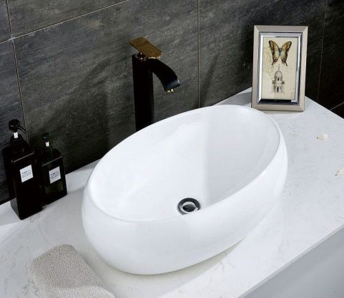 Раковина из сантехнического фаянса CeramaLux 9030A 60х40 накладная цвет белый без отверстий под смеситель - фото 4