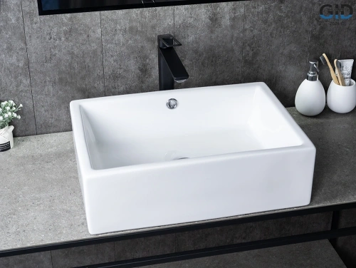 Раковина керамическая Gid Geométrico 51125 50х40 накладная цвет белый без отверстий под смеситель - фото 3