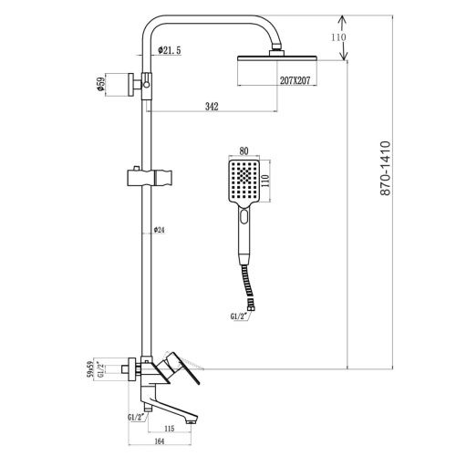Душевая стойка Savol S-600708-1 настенная цвет хром - фото 3