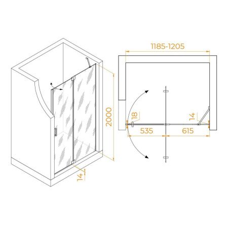 Душевая дверь RGW Hotel 350601412-11 120х200 стекло прозрачное профиль хром
