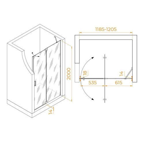 Душевая дверь RGW Hotel 350601412-110 120х200 стекло прозрачное профиль сатин - фото 2