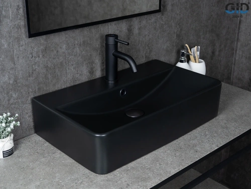 Раковина керамическая Gid Geométrico 53361 60х40 накладная цвет черный 1 отверстие под смеситель - фото 2