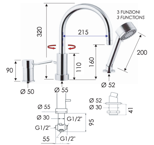 Смеситель Remer Minimal N48319MO на борт ванны хром - фото 2