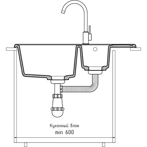 Кухонная мойка Granfest Quarz 21К черный 75х50 цвет черный поверхность матовая - фото 5