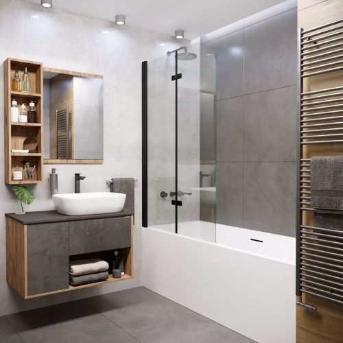 Душевая шторка на ванну Grossman GR-106100BLACK 100х150 стекло прозрачное профиль черный ориентация универсальная - фото 2