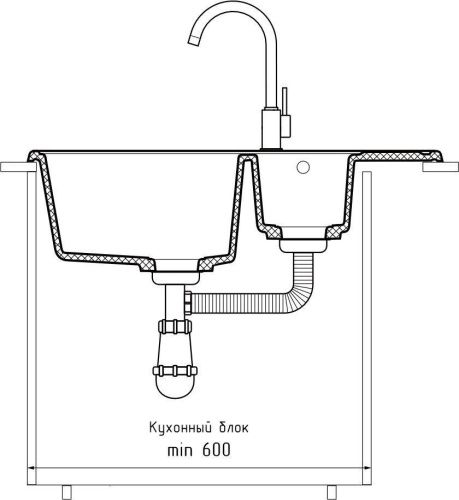 Кухонная мойка Granfest Quarz 21К серый 75х50 цвет серый поверхность матовая - фото 4