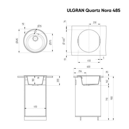 Кухонная мойка Ulgran Quartz Nora 485-02 50х50 цвет бежевый поверхность матовая - фото 2