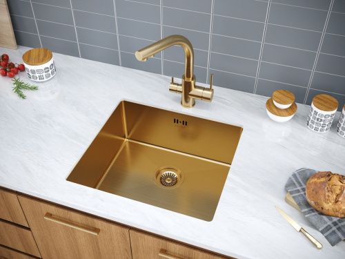 Кухонная мойка Paulmark GERBERG 48 UNI PM254844-BG 45х40 цвет золото поверхность брашированная - фото 3