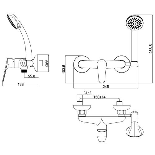 Смеситель для ванны LeMark Partner LM6559C настенный хром - фото 3