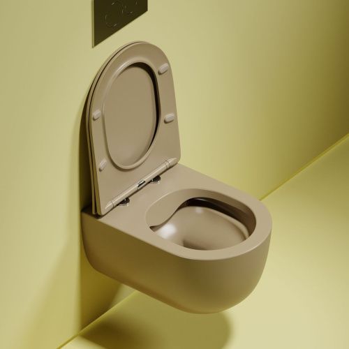 Унитаз подвесной Ceramica Nova MODENA CN6063MC коричневый с сиденьем микролифт безободковый душевой смыв - фото 2