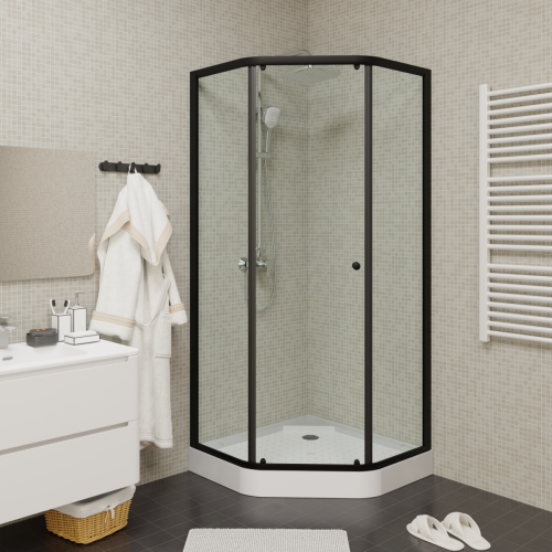 Душевой уголок Parly ZEP91B 90х90 стекло прозрачное профиль черный с поддоном - фото 4