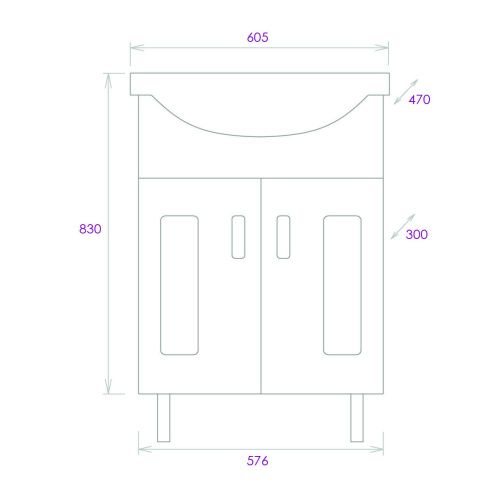 Тумба под раковину Onika Кристалл 106123 60х30 напольная цвет белый - фото 3