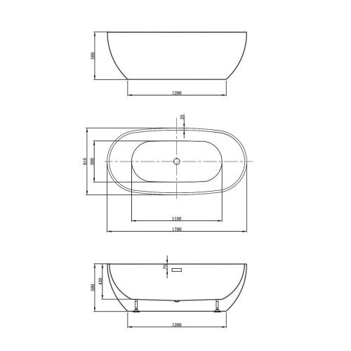 Ванна акриловая Vincea VBT-408-1700 170х80 отдельностоящая овальная - фото 5