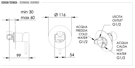 Смеситель для душа Remer X Style X30LXV встраиваемый в стену нержавеющая сталь