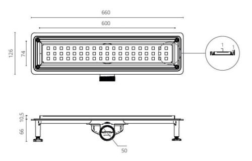 Душевой лоток Ctesi WAY SQUARE BK4024130 60х15 хром - фото 2