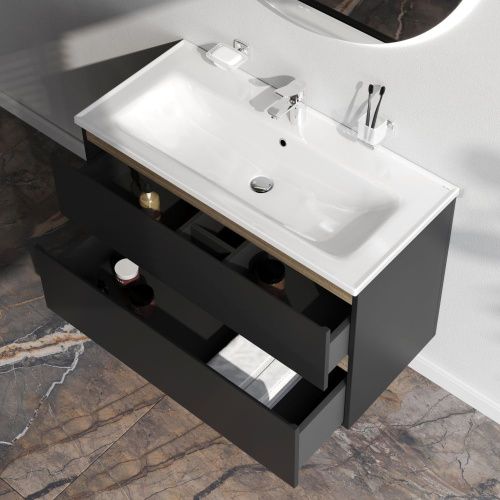 Тумба под раковину Am.Pm X-Joy M85AFHX1002BM 100х40 подвесная цвет черный - фото 4