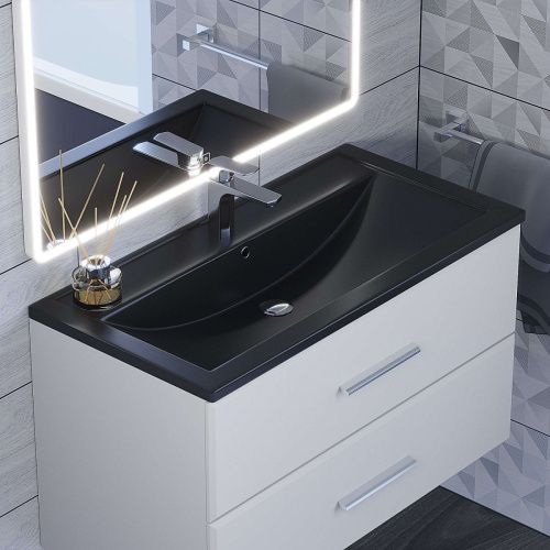 Раковина из искусственного камня Uperwood Foster Quartz 291030042 90х50 полувстраиваемая цвет черный - фото 3