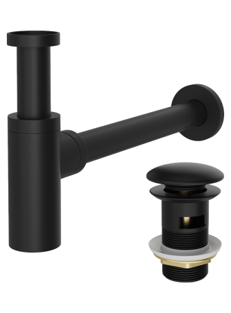 Комплект: Донный клапан Stworki SW-001BK черный матовый + Сифон SD-001BK черный матовый (1034987)