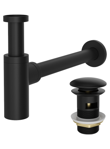 Комплект: Донный клапан Stworki SW-001BK черный матовый + Сифон SD-001BK черный матовый (1034987) - фото 5