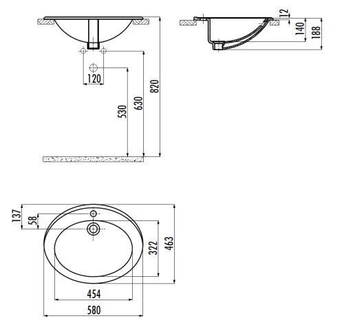 Раковина из сантехнического фарфора Creavit TP230-00CB00E-0000 60х50 встраиваемая цвет белый 1 отверстие под смеситель - фото 2