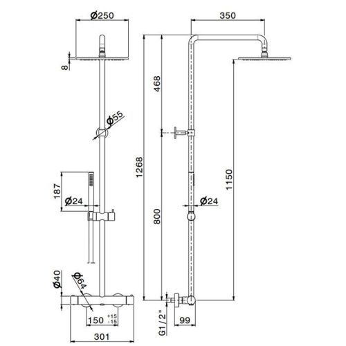 Душевая стойка Newform XT 61165.21.018 настенная цвет хром - фото 2